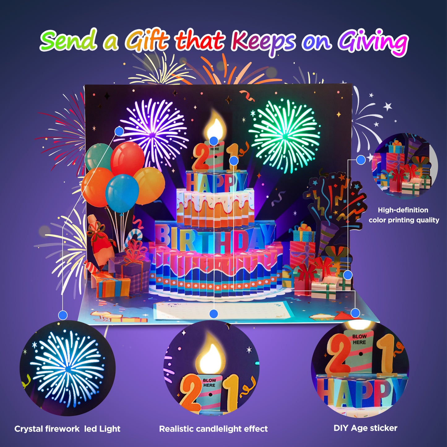 Blowable Musical Firework Birthday Card