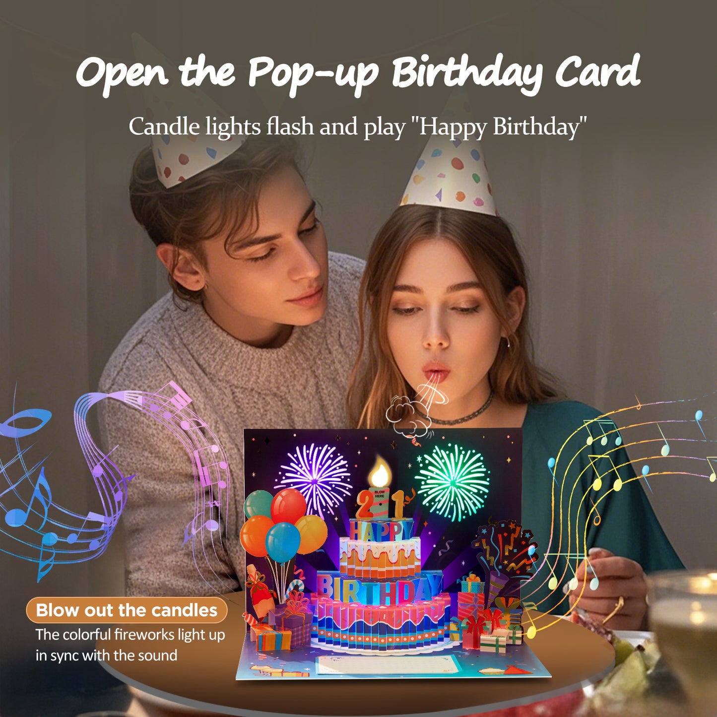 Blowable Musical Firework Birthday Card