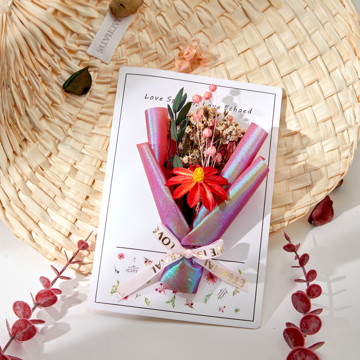 Red Garden Cosmos Bouquet Greeting Card